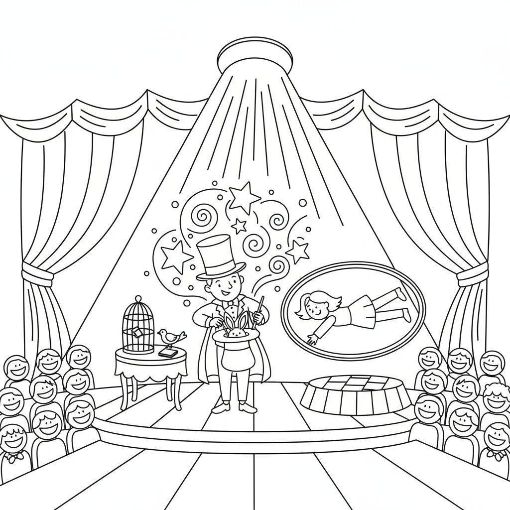 Página para Colorear Creativa de Show de Magia - Medio
