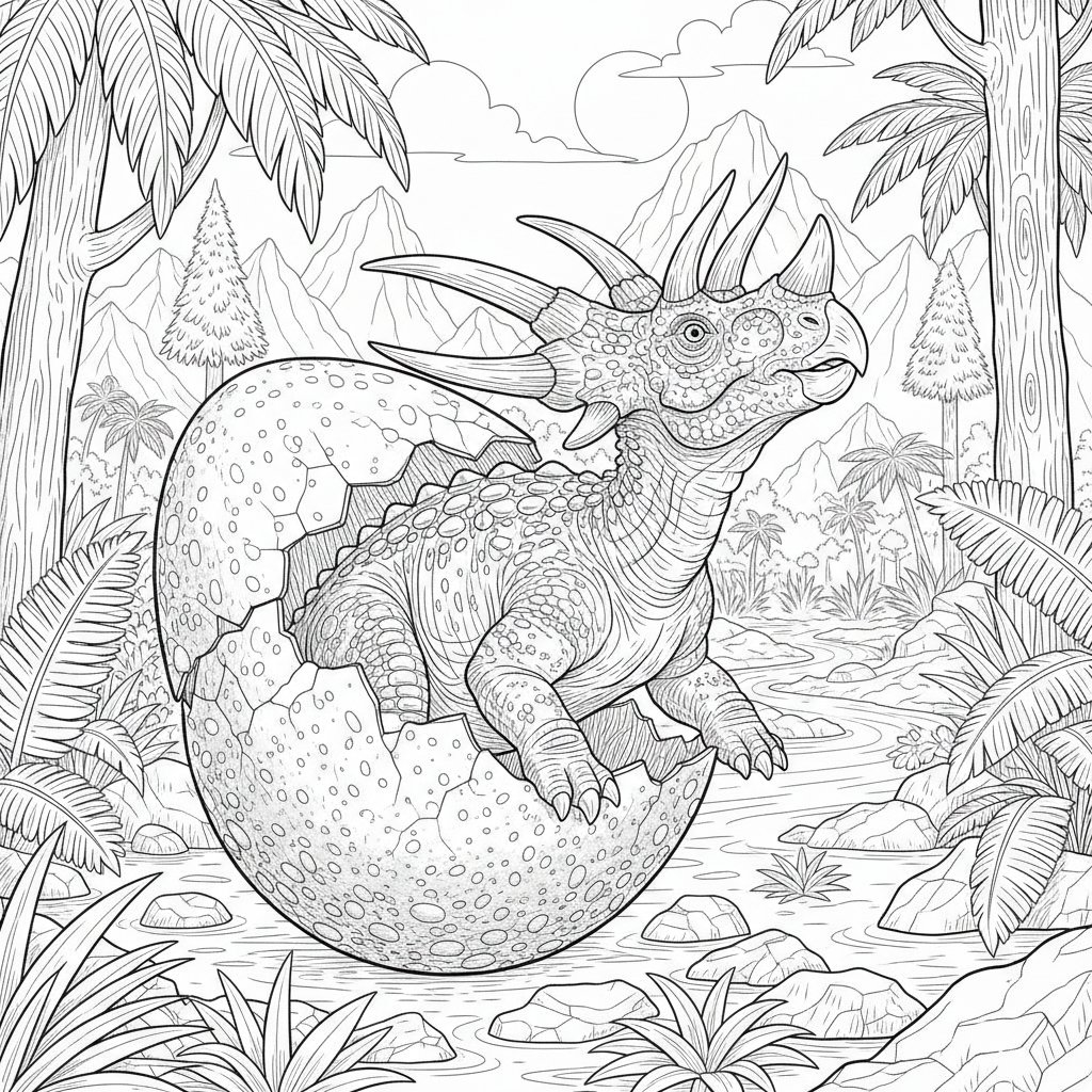 Página para Colorear del Estiracosaurio Alegre - Difícil