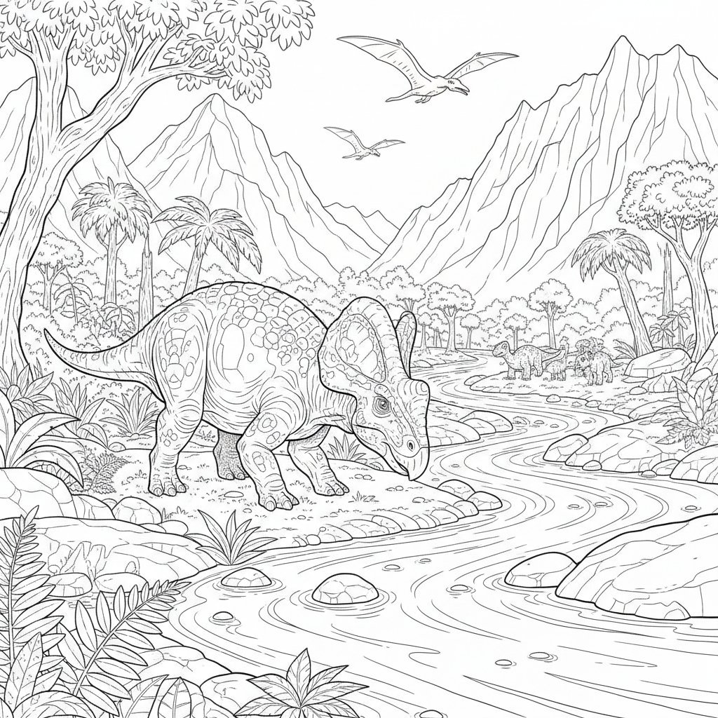 Página para Colorear Creativa de Protoceratops - Difícil