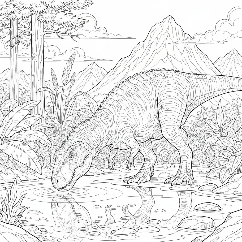 Página para Colorear de Giganotosaurus - Difícil