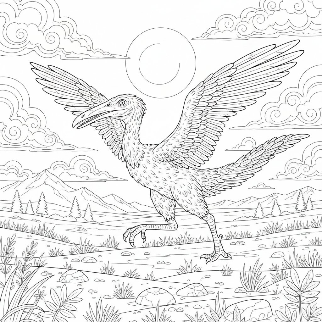 Página para Colorear de Archaeopteryx Elegante - Difícil