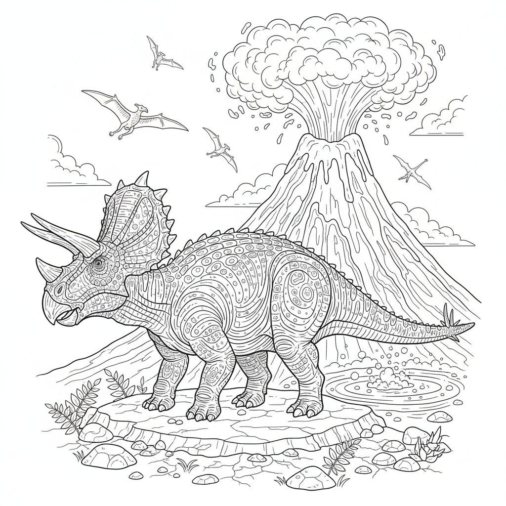 Página para Colorear de Lindo Estiracosaurio - Difícil