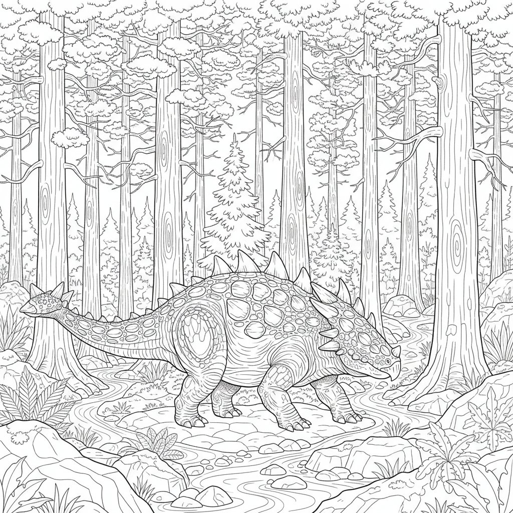 Página para Colorear de Ankylosaurus Adorable - Difícil
