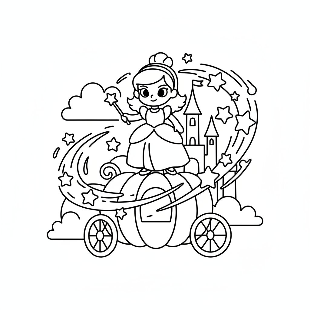 Página para Colorear de Cenicienta Acogedora - Fácil