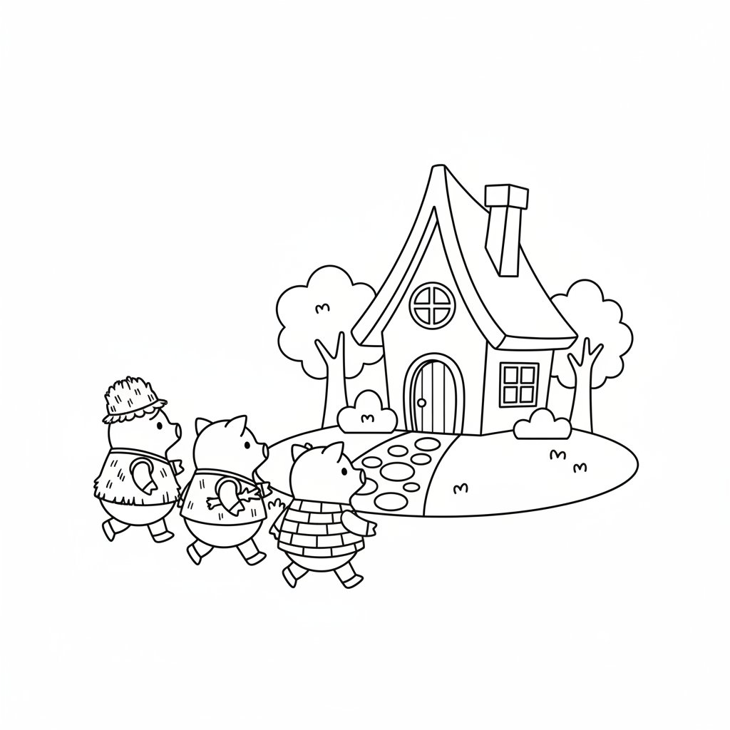 The Three Little Pigs Coloring Page - Easy