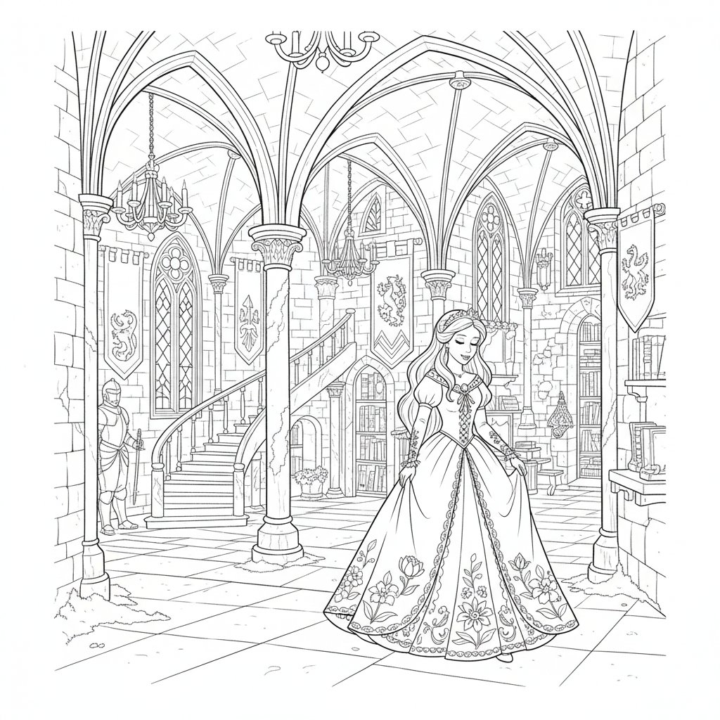 Página para Colorear de la Bella Durmiente Radiante - Difícil