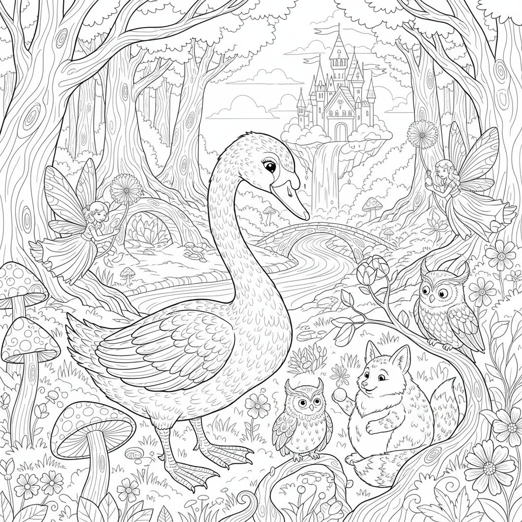 Página para Colorear del Patito Feo Vibrante - Difícil