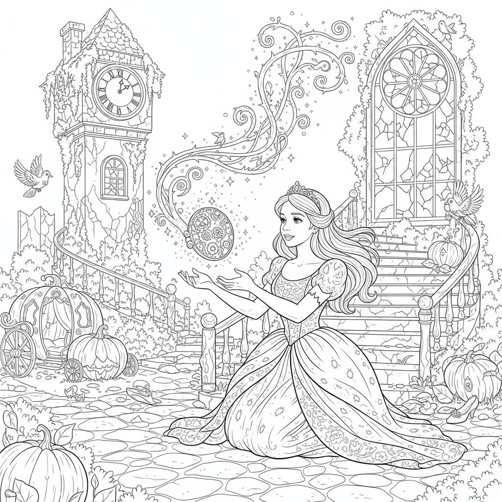 Página para Colorear de Cenicienta Caprichosa - Difícil