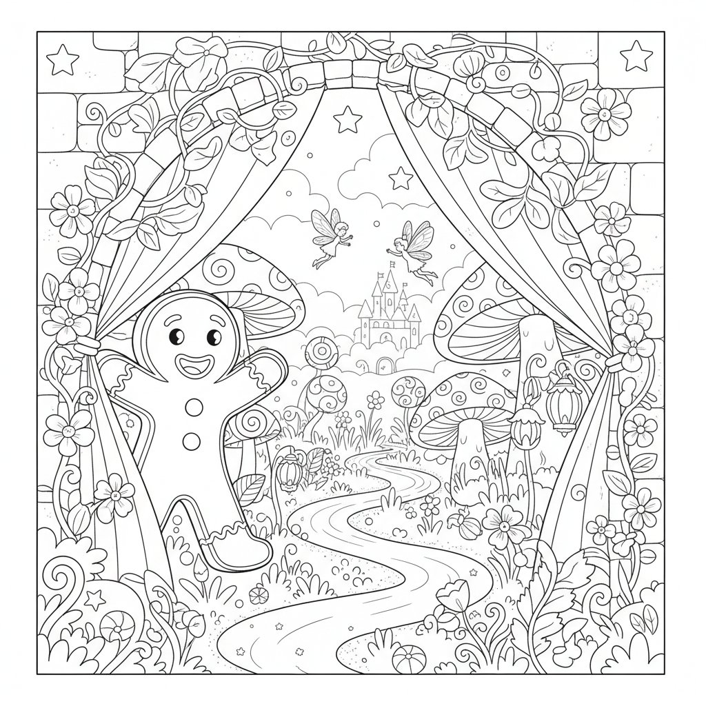 Página para Colorear del Hombre de Pan de Jengibre - Medio