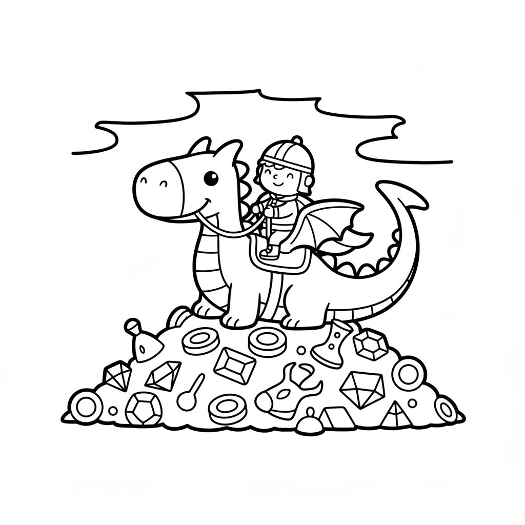 Página para Colorear Hermoso Jinete de Dragón - Fácil