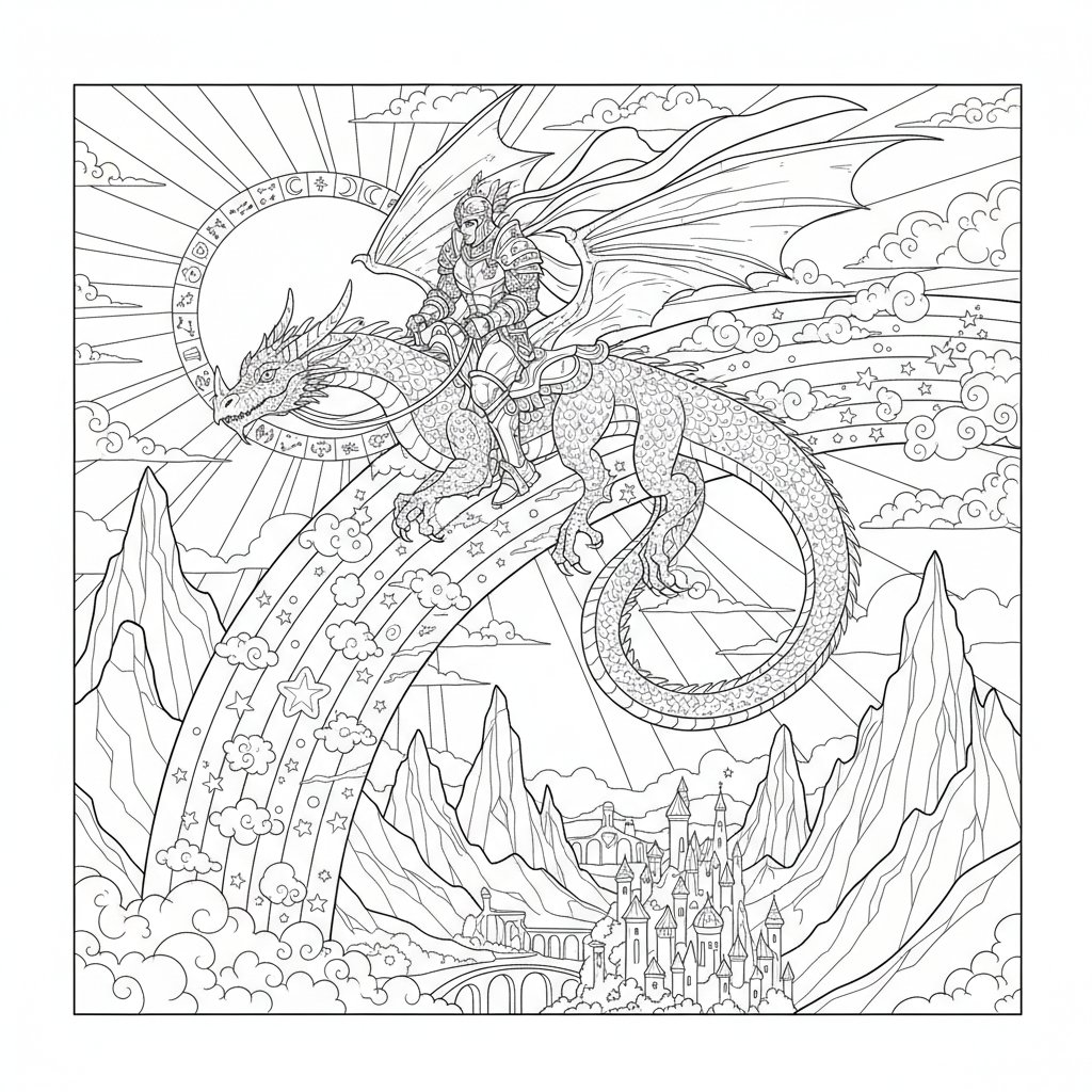 Página para Colorear del Jinete del Dragón - Difícil