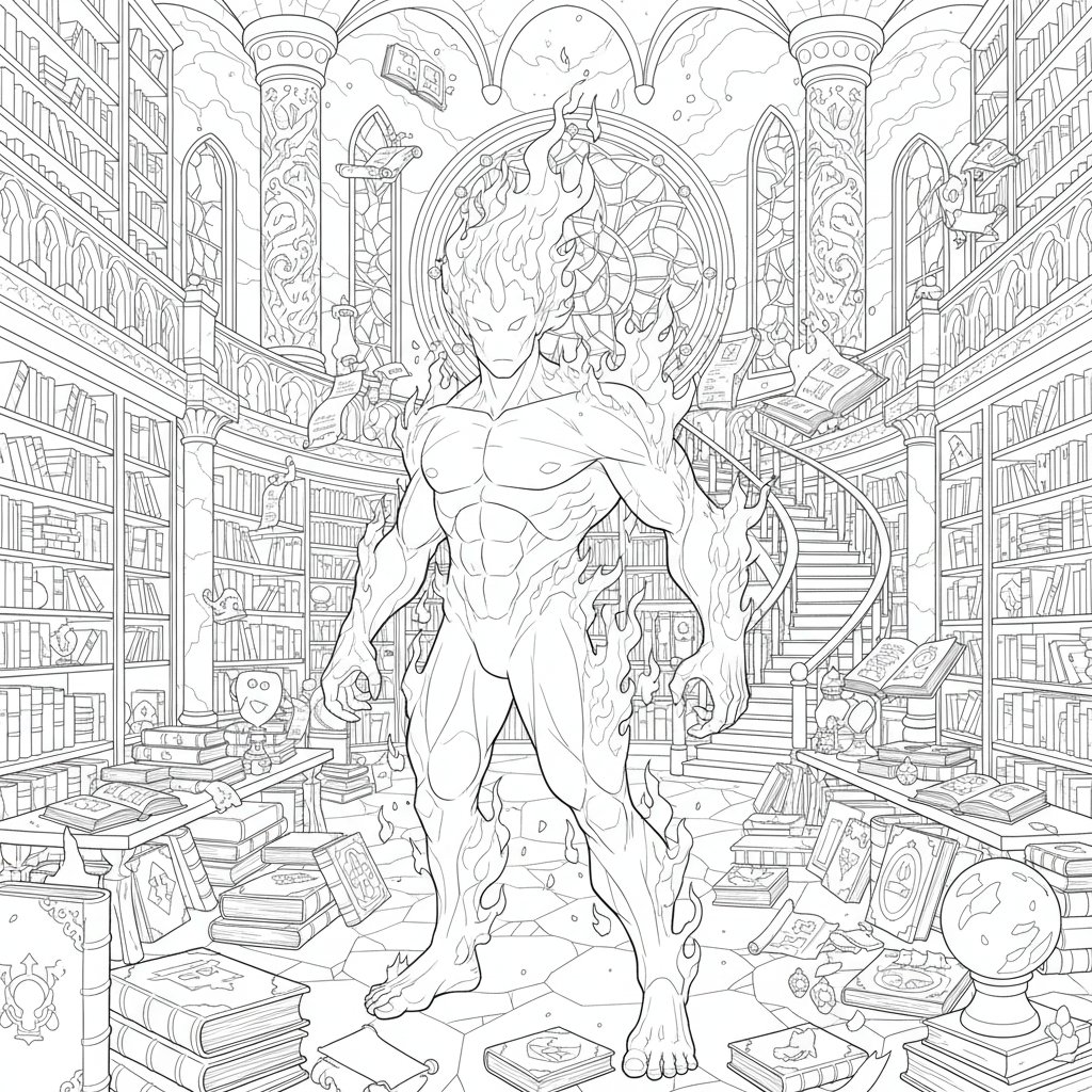 Página para Colorear de Elemental de Fuego Elegante - Difícil