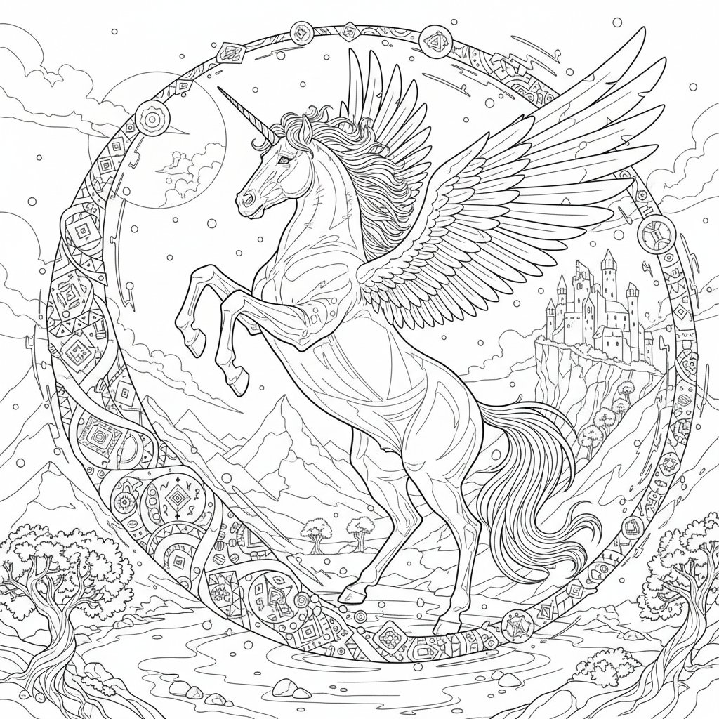 Página para Colorear de Pegaso Elegante - Difícil