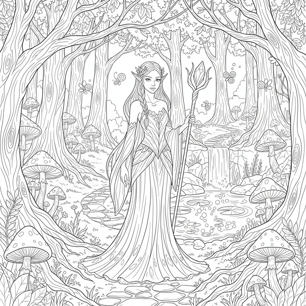 Página para Colorear del Elfo - Difícil