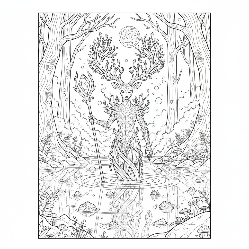 Espíritu del Bosque Página para Colorear - Difícil
