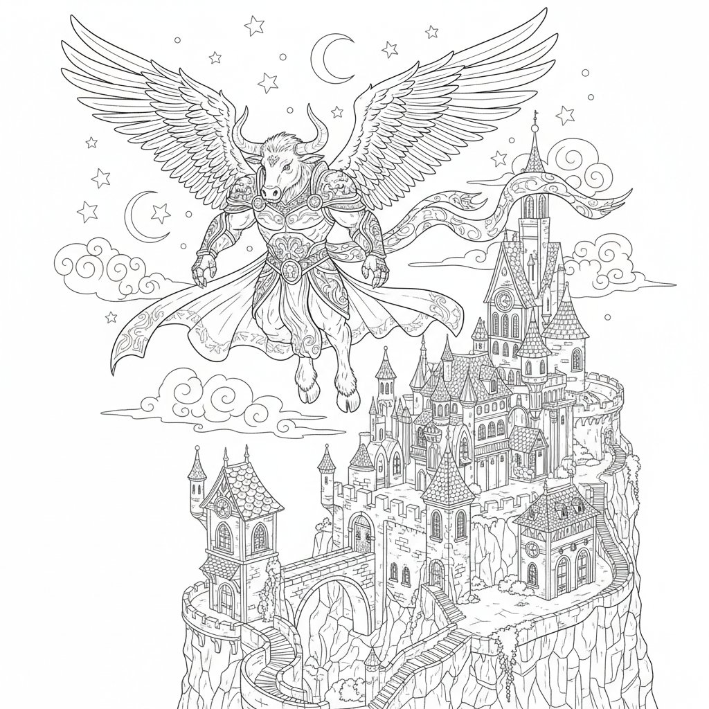 Página para Colorear del Minotauro - Difícil