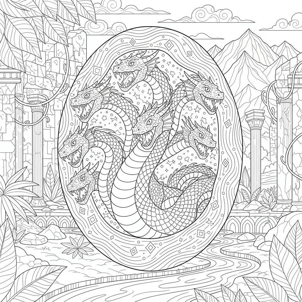 Página para Colorear de Hidra Serena - Difícil