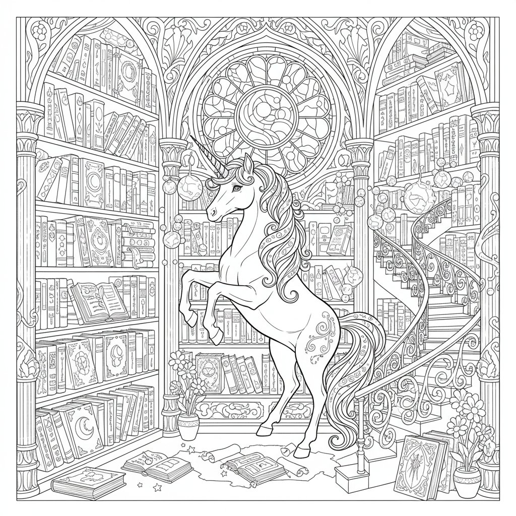 Página para Colorear de Unicornio - Difícil