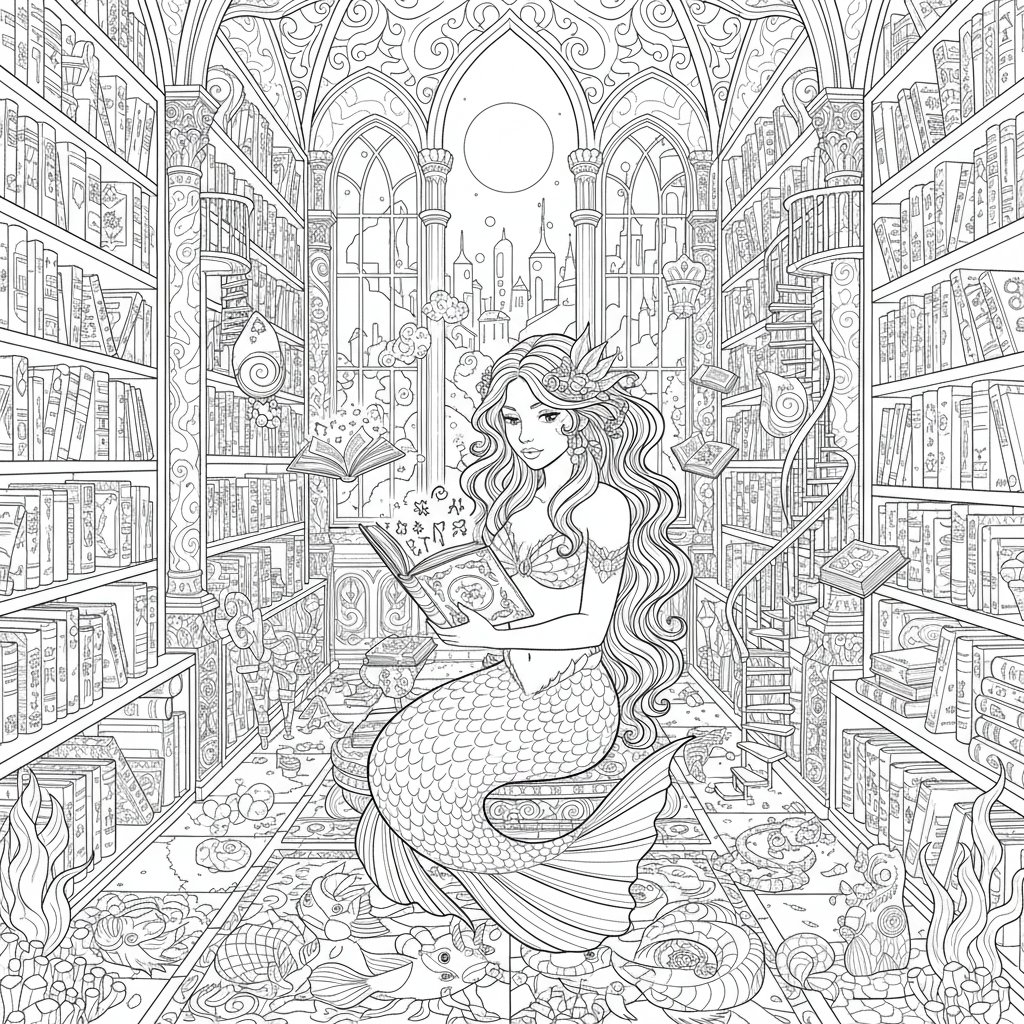 Página para Colorear de Maravillosa Sirena - Difícil