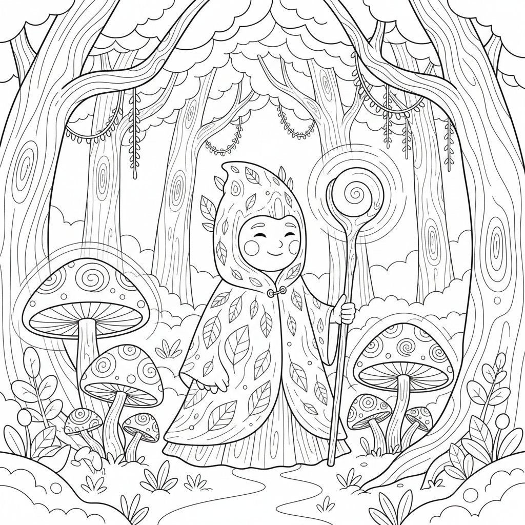 Página para Colorear Hermoso Espíritu del Bosque - Medio