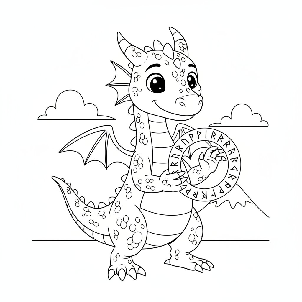 Página para Colorear del Dragón - Medio