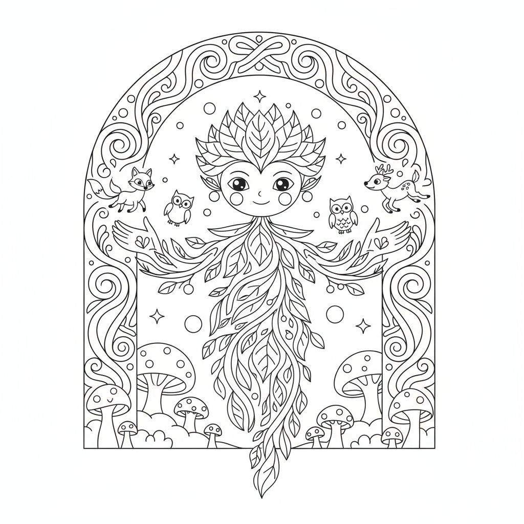 Espíritu del Bosque Página para Colorear - Medio