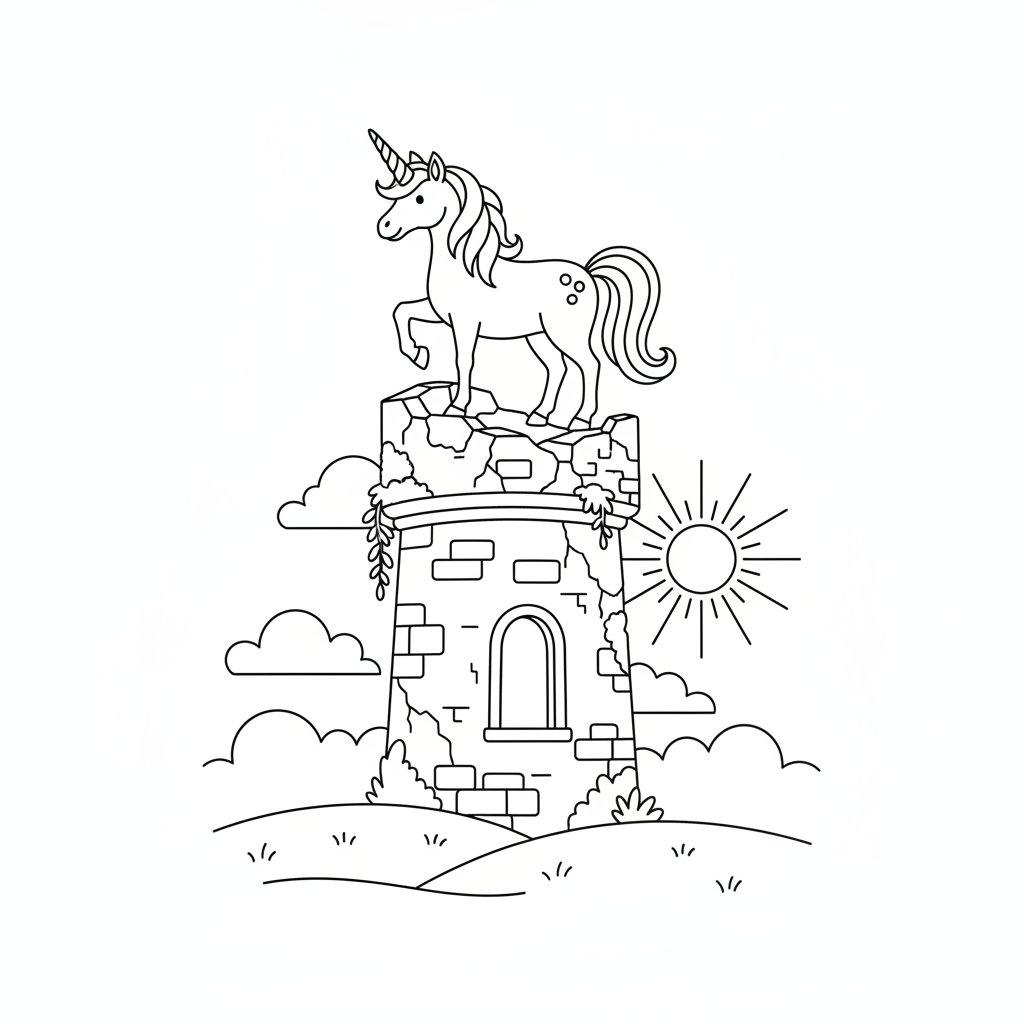 Página para Colorear del Unicornio Feliz - Medio