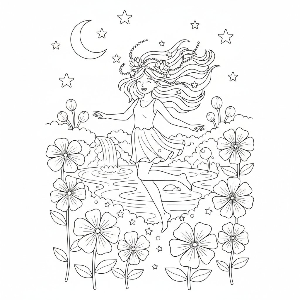 Página para Colorear de Ninfa del Agua Tranquila - Medio