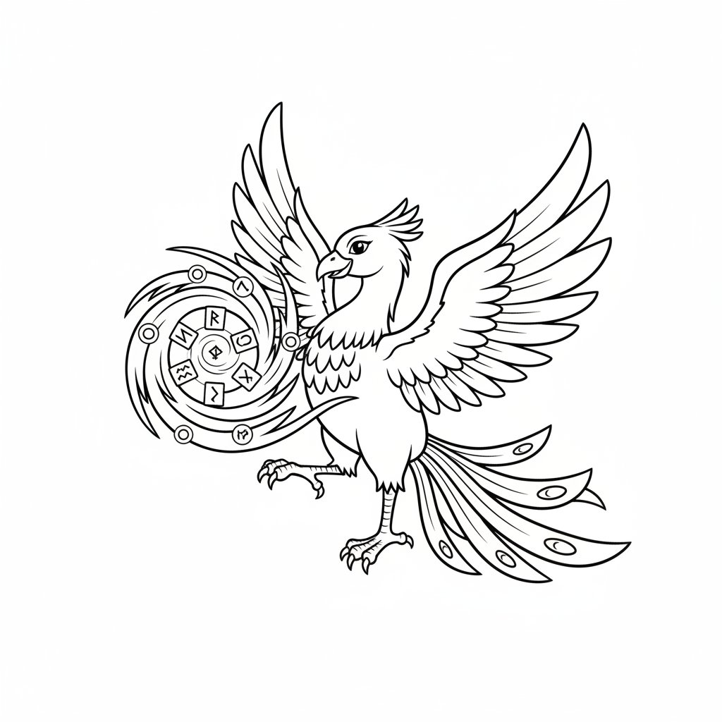 Página para Colorear del Fénix Juguetón - Medio