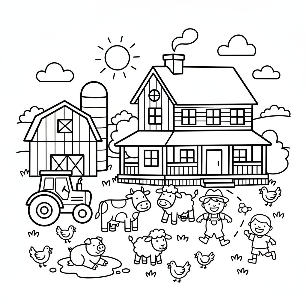 Página para Colorear de Casa de Campo Artística - Fácil