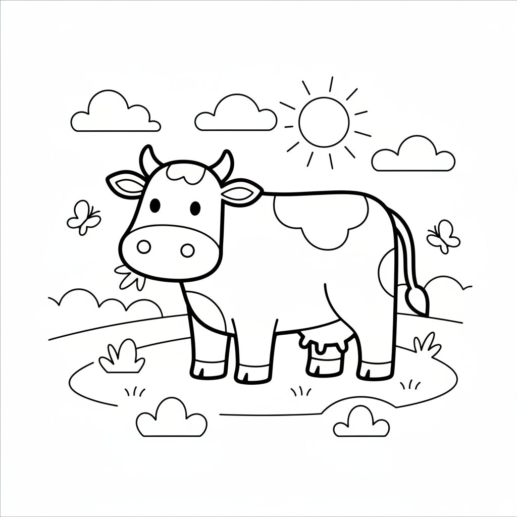 Página para Colorear Creativa de Vaca - Fácil