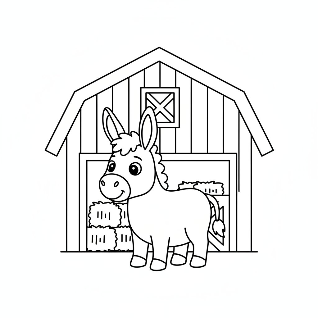 Página para Colorear Creativa de Burro - Fácil