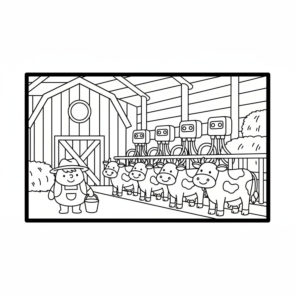 Página para Colorear de Granja Lechera Suave - Fácil