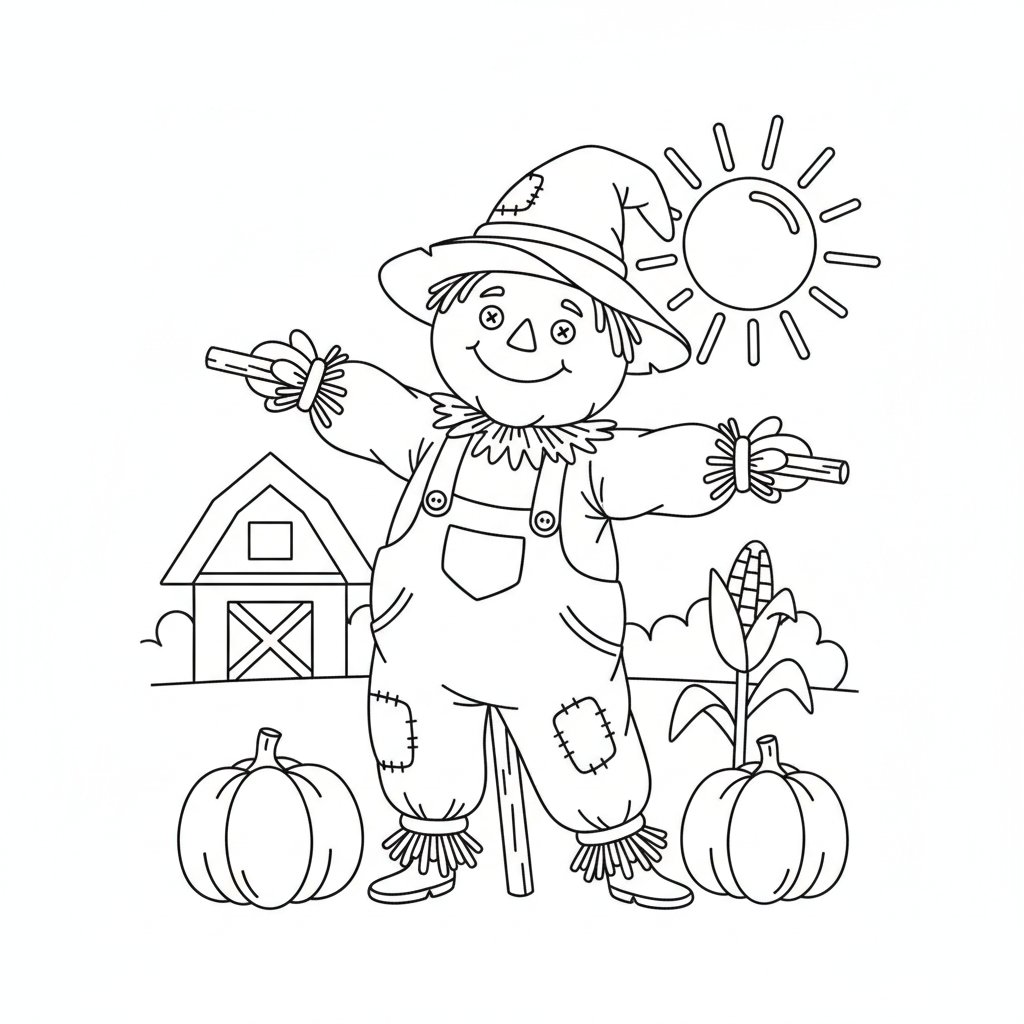 Página para Colorear de Espantapájaros Tranquilo - Fácil