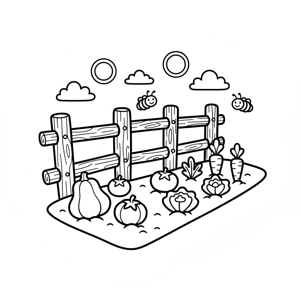 Página para Colorear Huerto de Verduras - Fácil