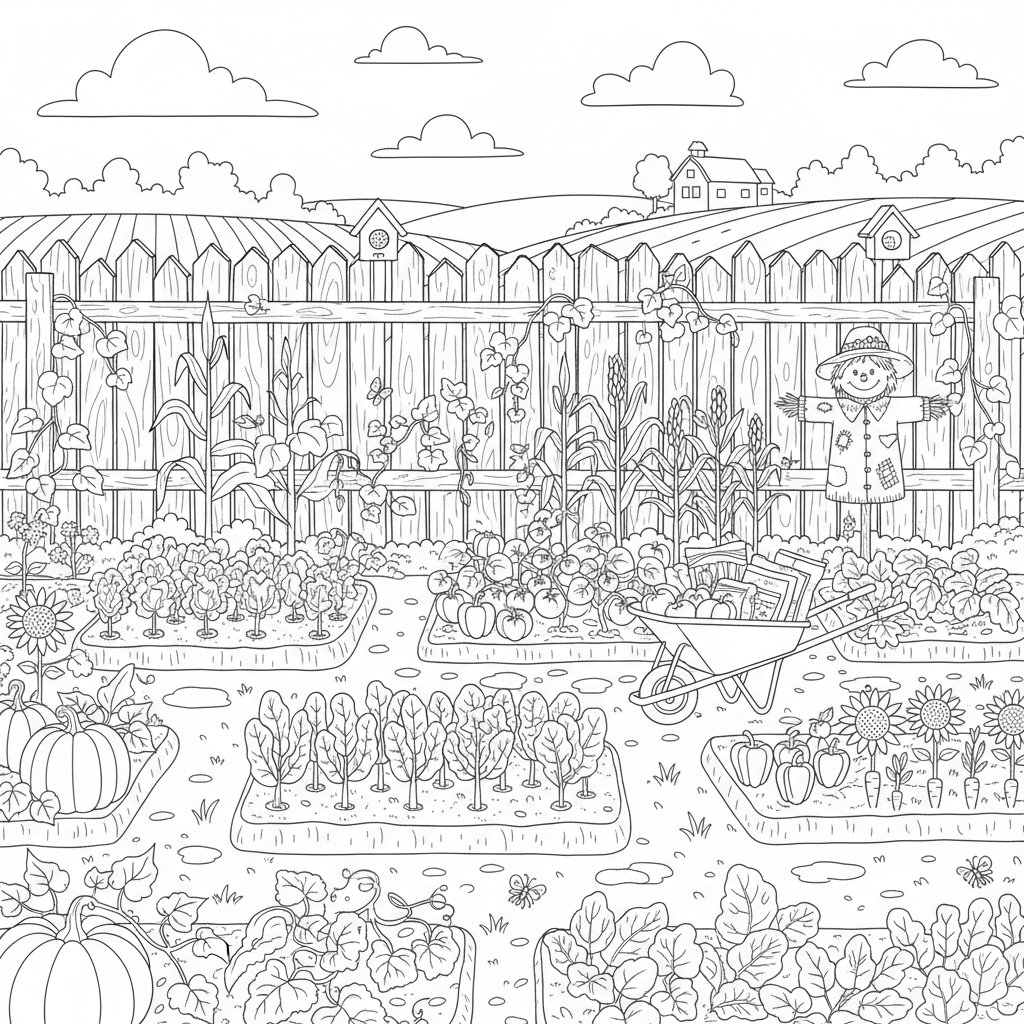 Página para Colorear de Jardín de Verduras Soñador - Difícil