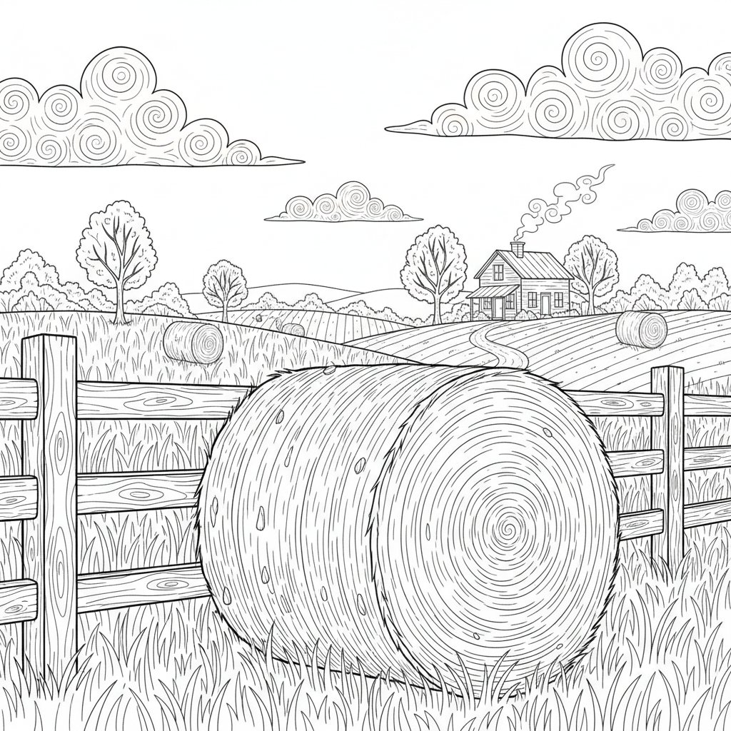 Página para Colorear de Linda Paca de Heno - Difícil