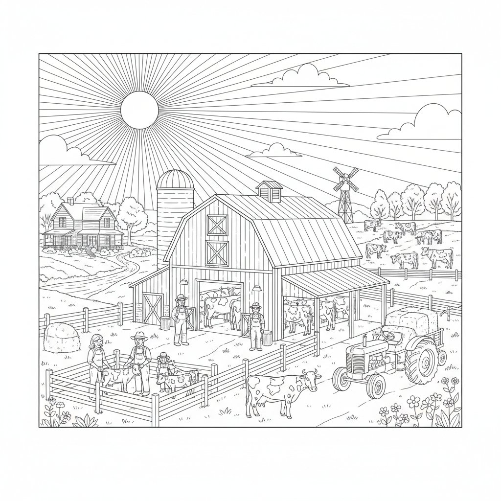 Página para Colorear de la Granja Lechera Mágica - Difícil