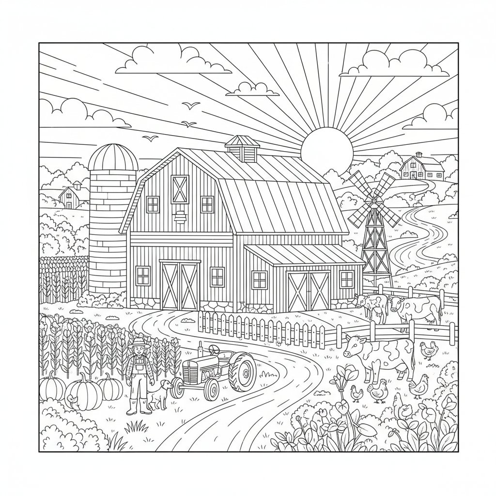 Página para Colorear del Granero Juguetón - Difícil