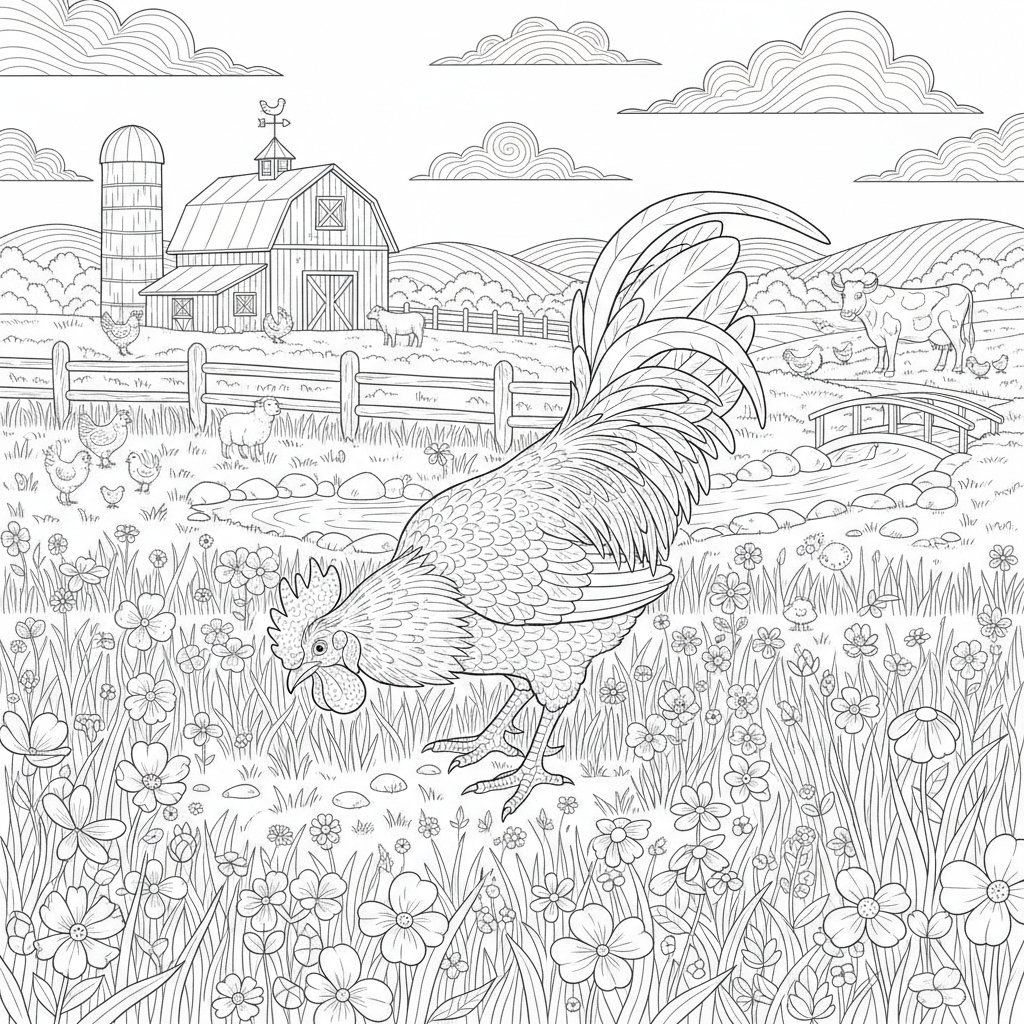 Dulce Gallo Página para Colorear - Difícil