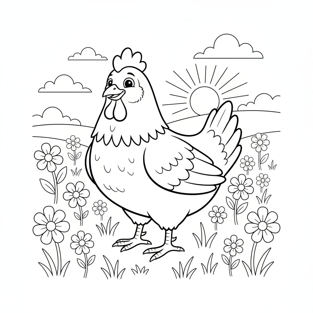Página para Colorear de la Gallina - Medio