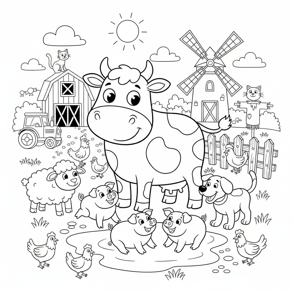 Página para Colorear de Vaca - Medio