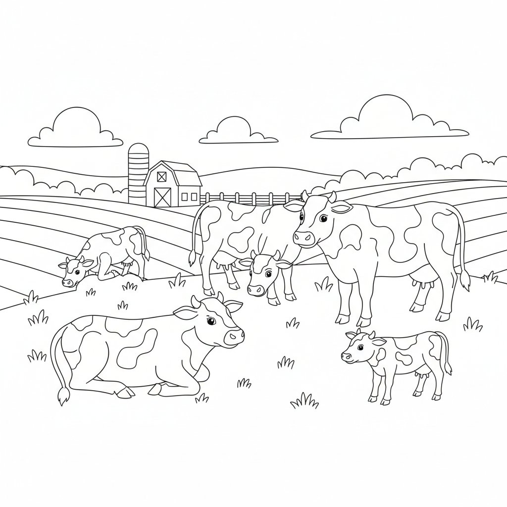 Página para Colorear de Granja Lechera - Medio