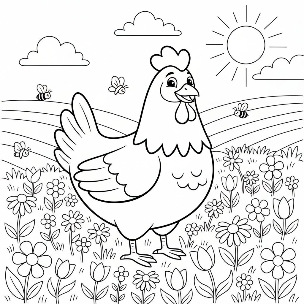 Página para Colorear del Pollo Mágico - Medio