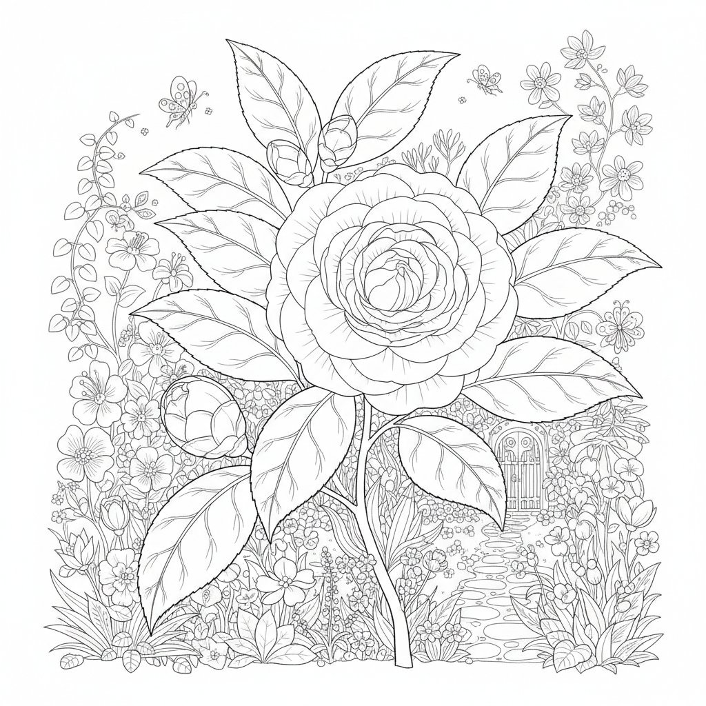 Página para Colorear de Camelia - Difícil