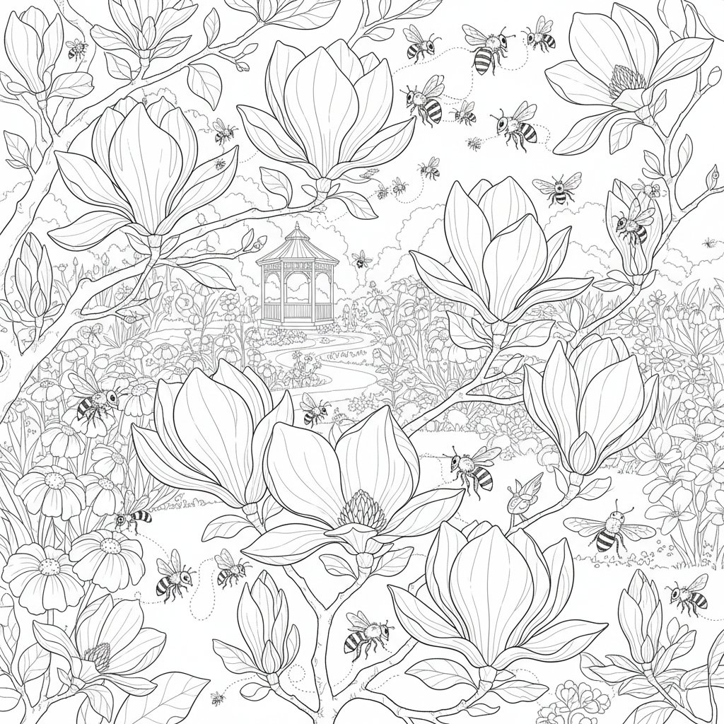 Página para Colorear de Magnolia - Difícil