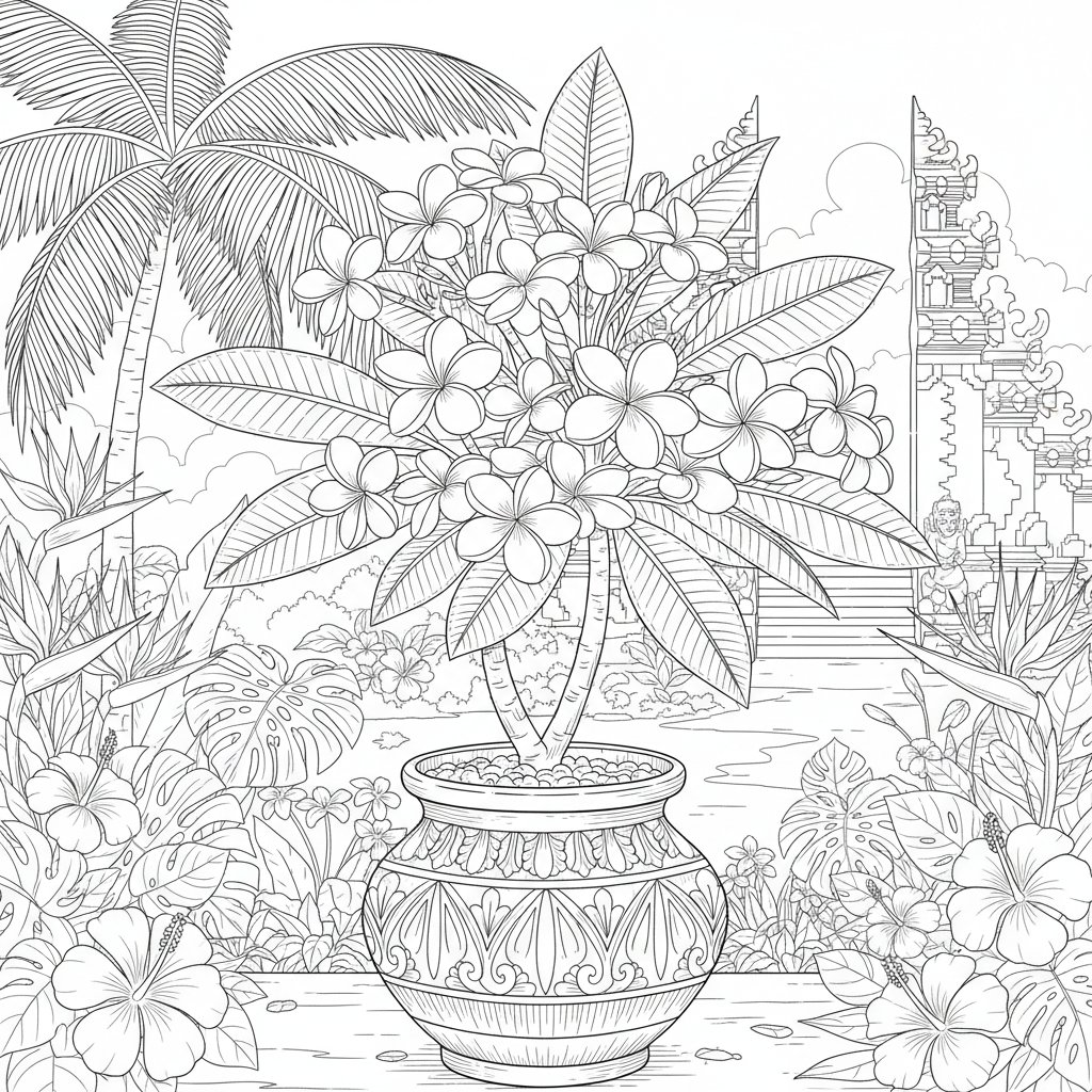 Página para Colorear de Plumeria - Difícil