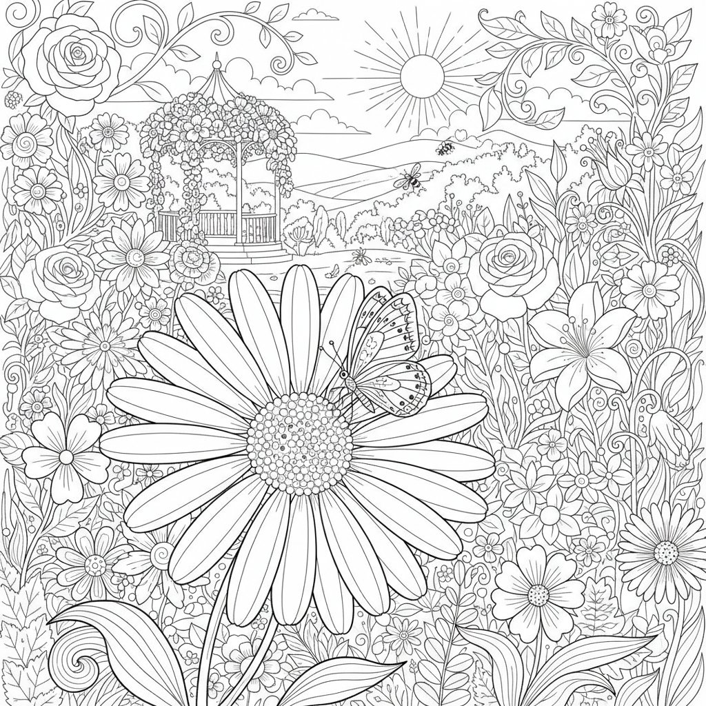 Página para Colorear Margarita Maravillosa - Difícil