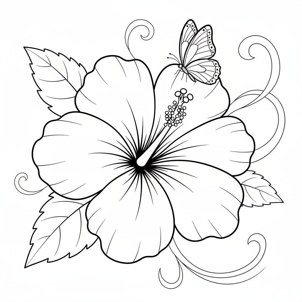 Alegre Hibisco Página para Colorear - Medio