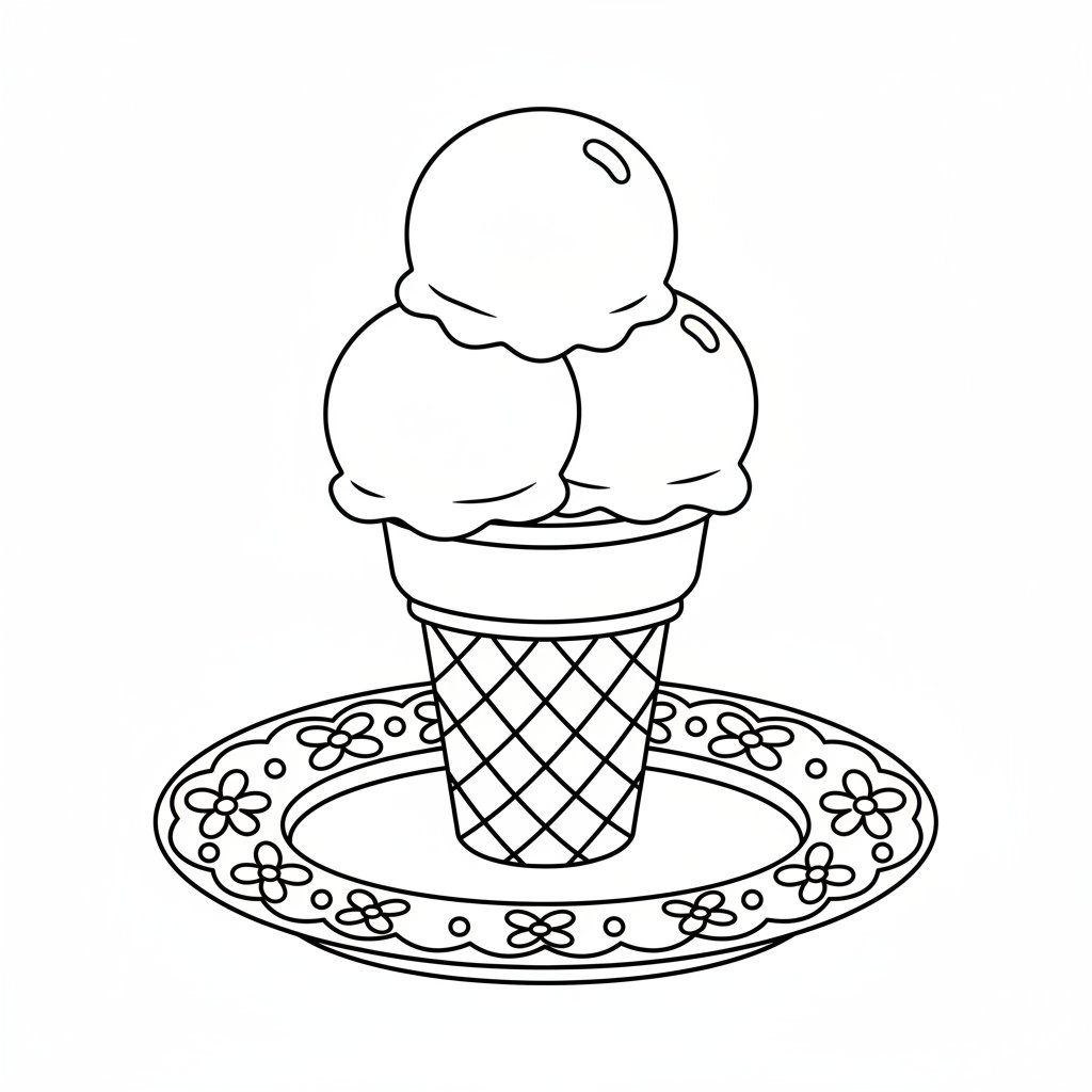 Página para Colorear del Encantador Cono de Helado - Fácil